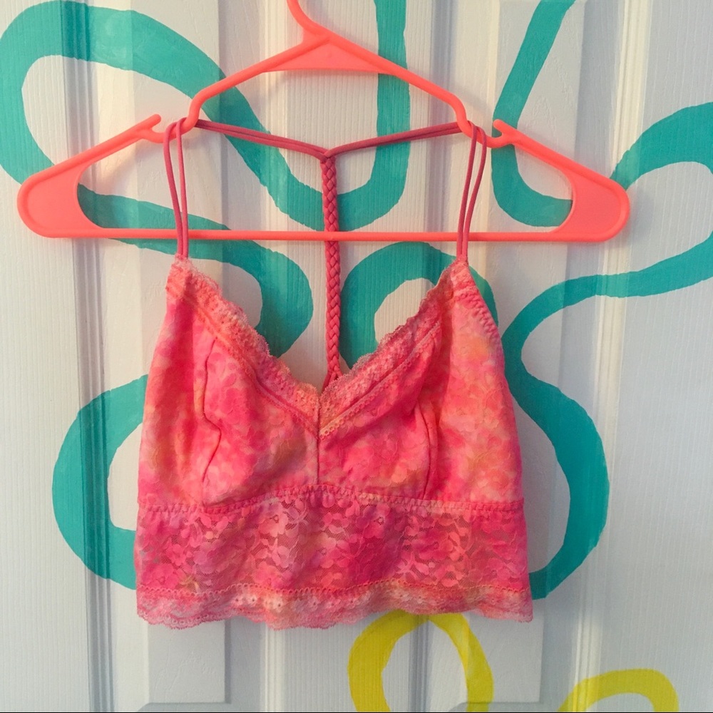 Pink and orange lace bralette